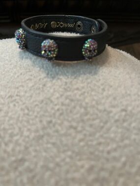 Betsey Johnson Black Leather Skull Bracelet